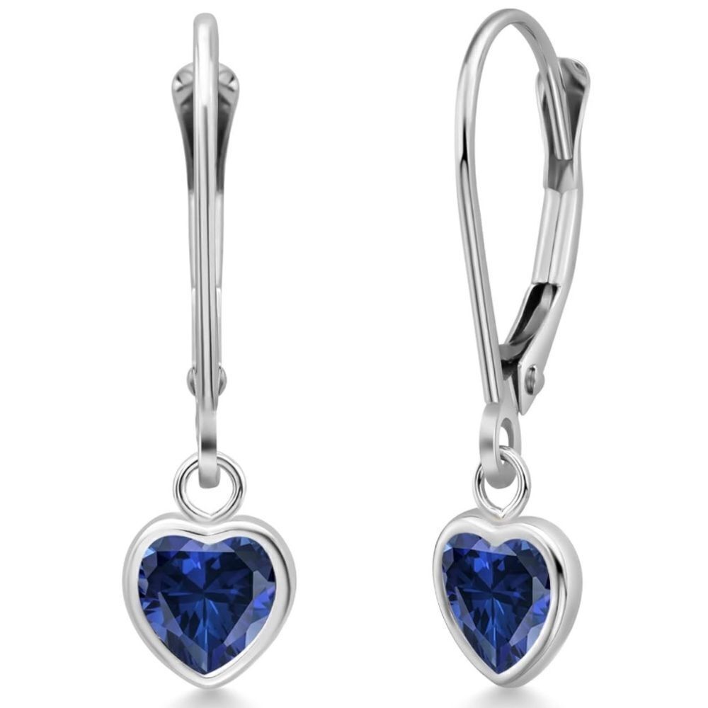 925 Sterling Silver 1.60 Cttw Blue Sapphire Heart Leverback Drop Earrings
